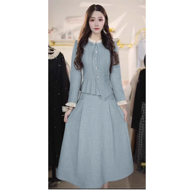 2025秋季新款女气质时尚优雅减龄两件套不规则上衣+长裙套装D3767