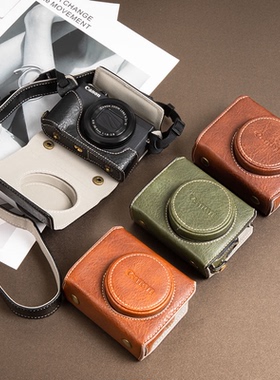 佳能g7x3保护套G7x2相机包斜挎Mark III保护套单肩复古皮套绿色壳