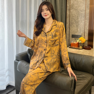 轻奢气质套装 春秋2025新款 家居服 睡衣女款 国风复古高级感冰丝长袖