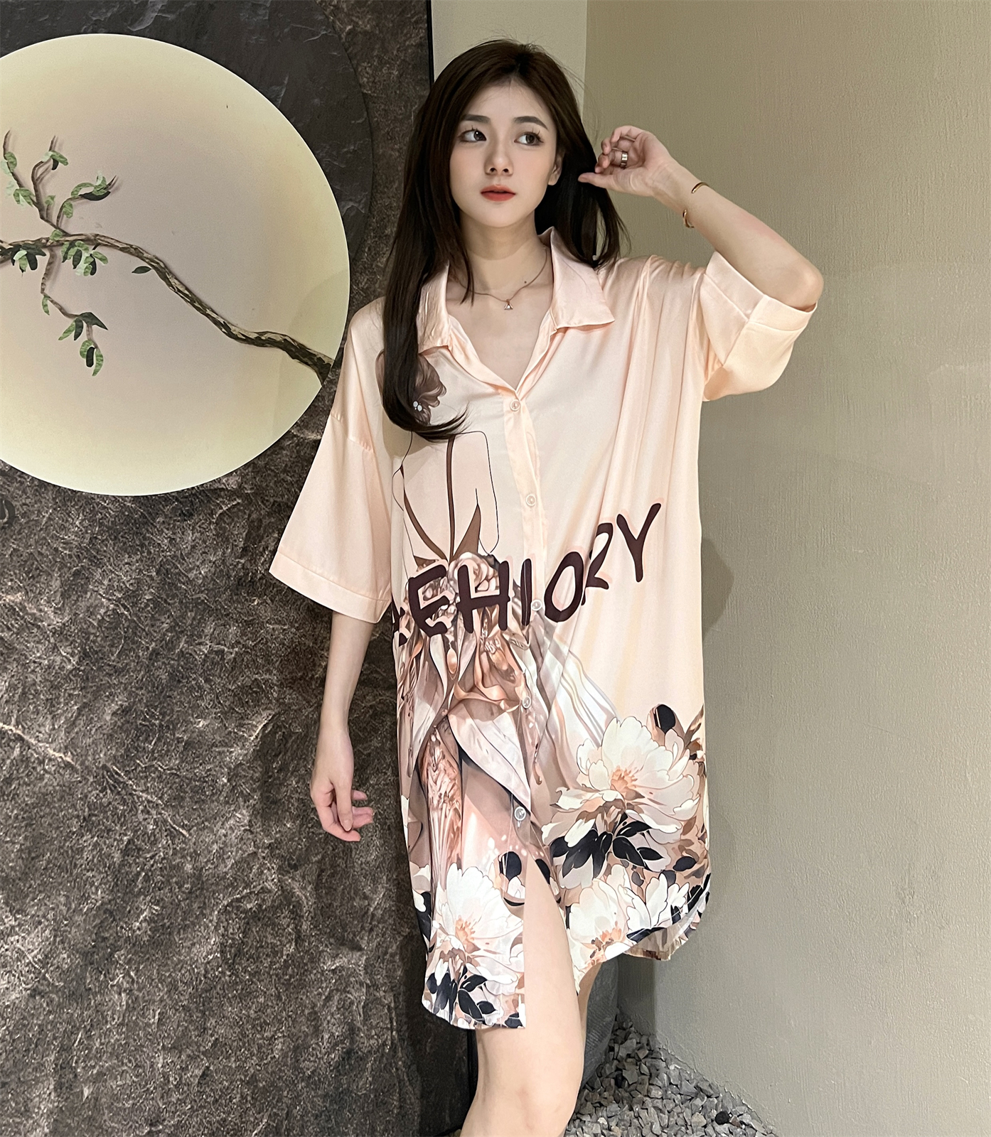 衬衫睡裙女家居服薄款网红风睡衣
