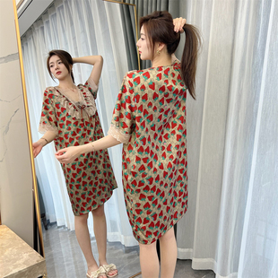 冰雪丝v领睡裙女士2026夏天新款蕾丝花边可外穿睡衣连衣裙家居服