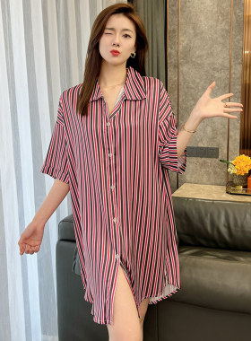 2025凉感冰丝女士衬衫睡裙家居服