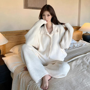 针织半边绒女士睡衣冬季新款立领简约加厚套装保暖可外穿的家居服