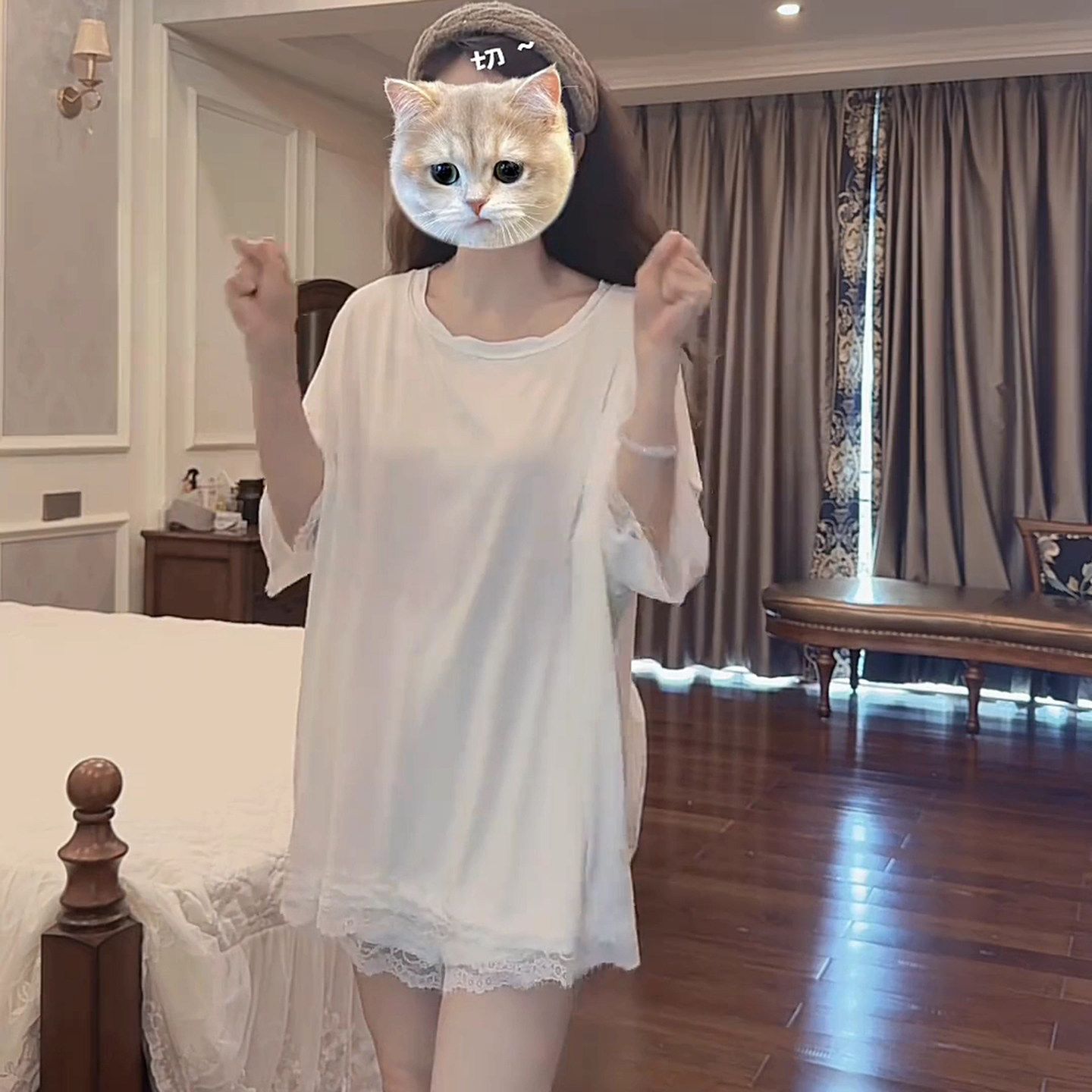 莫代尔睡衣女夏季新款性感纯欲风露肩短袖短裤蕾丝花边家居服套装