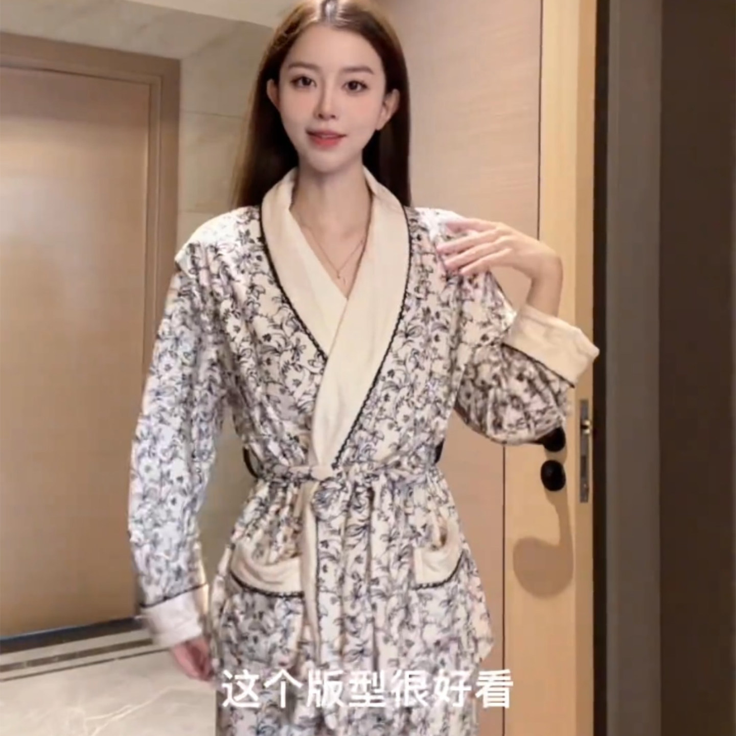 高级感双面海岛绒保暖睡袍女套装