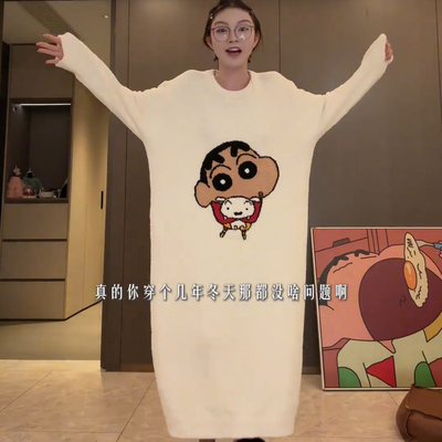 加绒加厚半边绒长袖睡裙女秋冬季