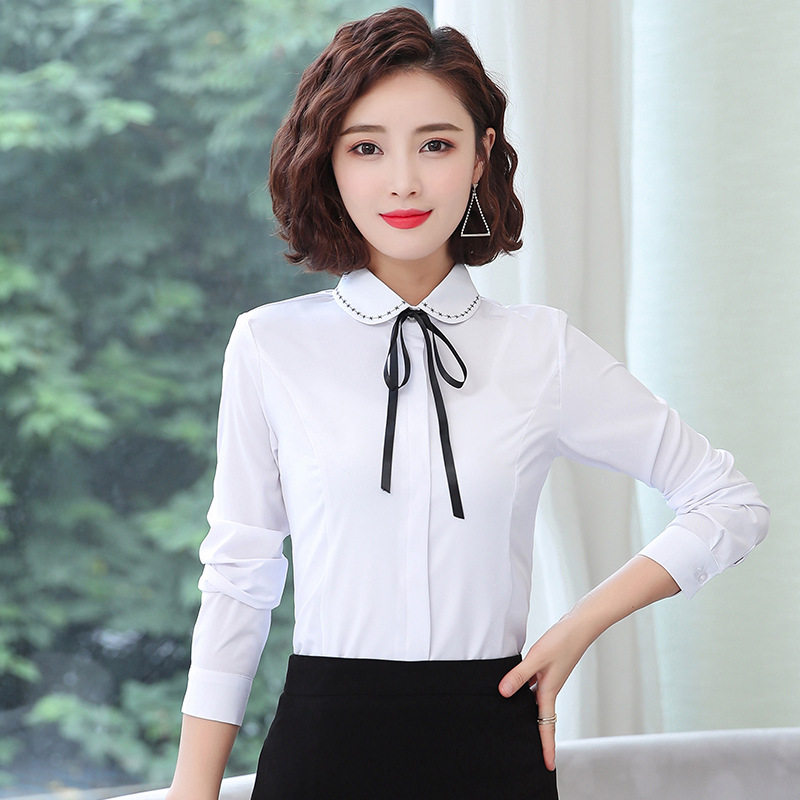 长袖衬衫女蝴蝶结系带2025春秋新款韩版修身气质职业衬衣OL工作服