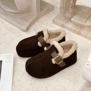 IDO/TT欧货女鞋2025秋冬新款牛猄皮拼色圆头皮带扣绒里厚底乐福鞋