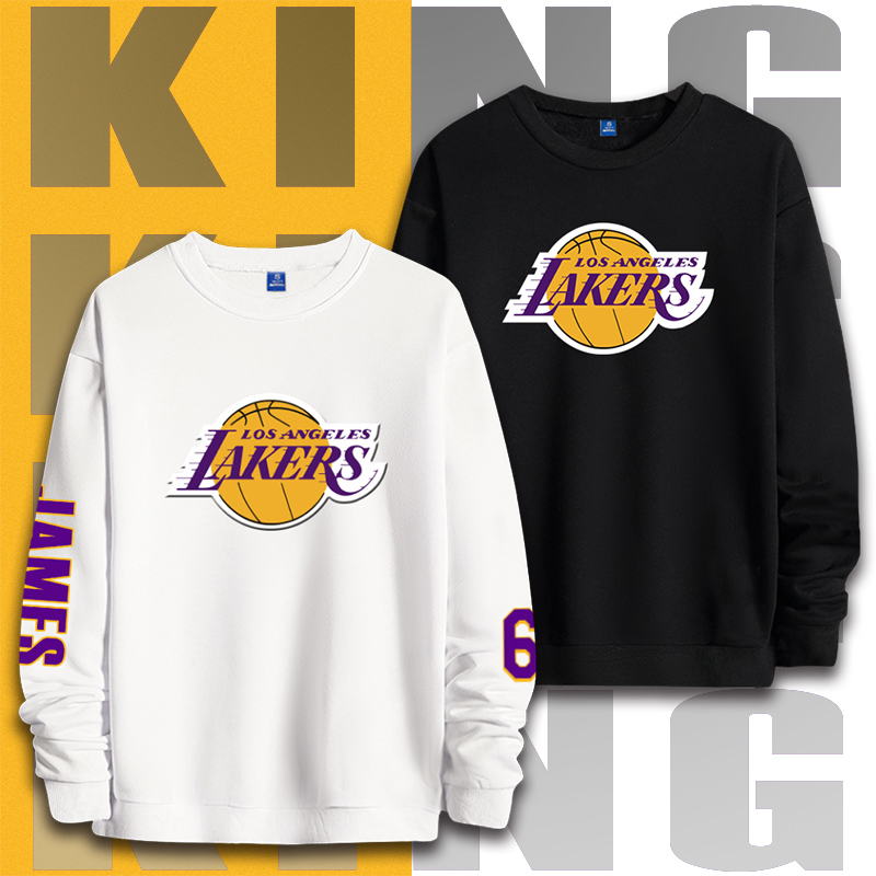 湖人队詹姆斯篮球运动卫衣男可定制宽松科比训练套头圆领保暖外套
