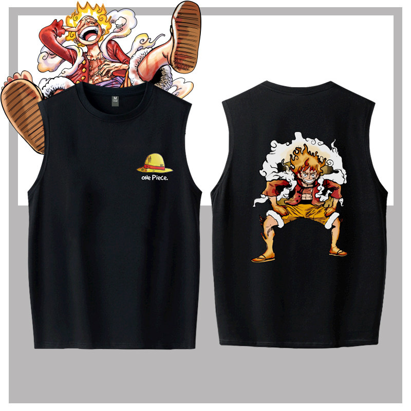 可定制日系动漫海贼王路飞觉醒太阳神运动纯棉无袖T恤衫大码背心