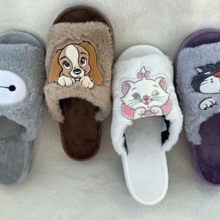 拖鞋 日本3799日元 坡跟3.5厘米卡通重工刺绣前开口女士室内居家鞋