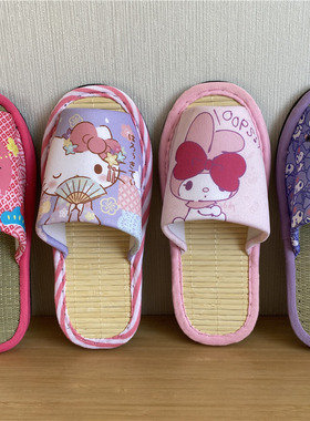 满2双包邮 女士可爱卡通夏季室内地板静音草席竹子底居家鞋凉拖鞋