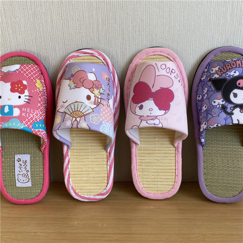 满2双包邮 女士可爱卡通夏季室内地板静音草席竹子底居家鞋凉拖鞋