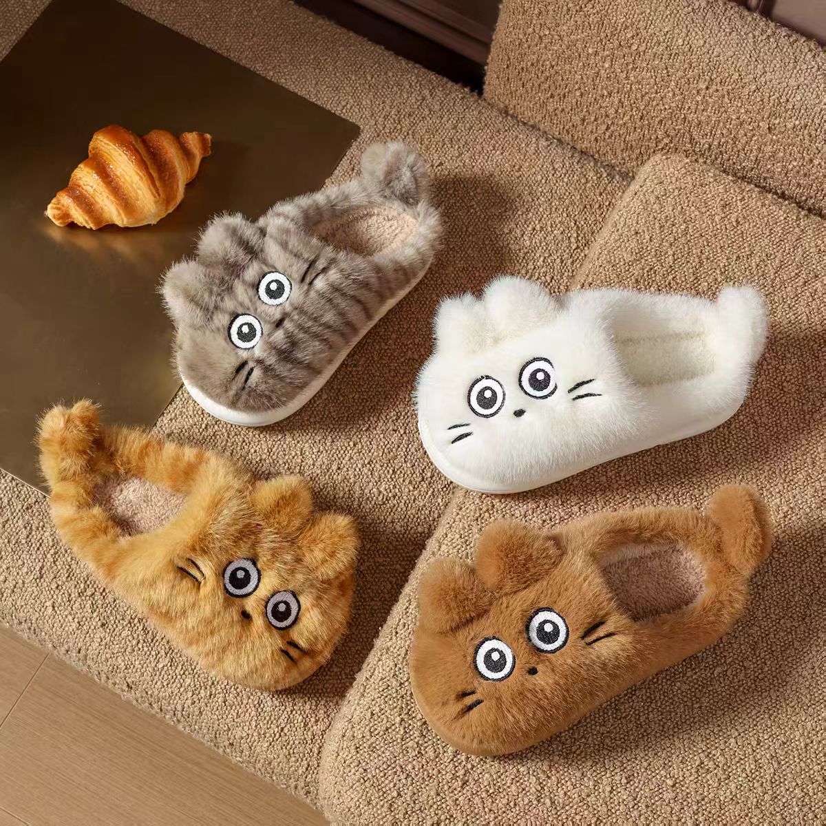 可爱猫咪儿童棉拖鞋秋冬季女童新款卡通居家室内保暖加绒亲子棉拖
