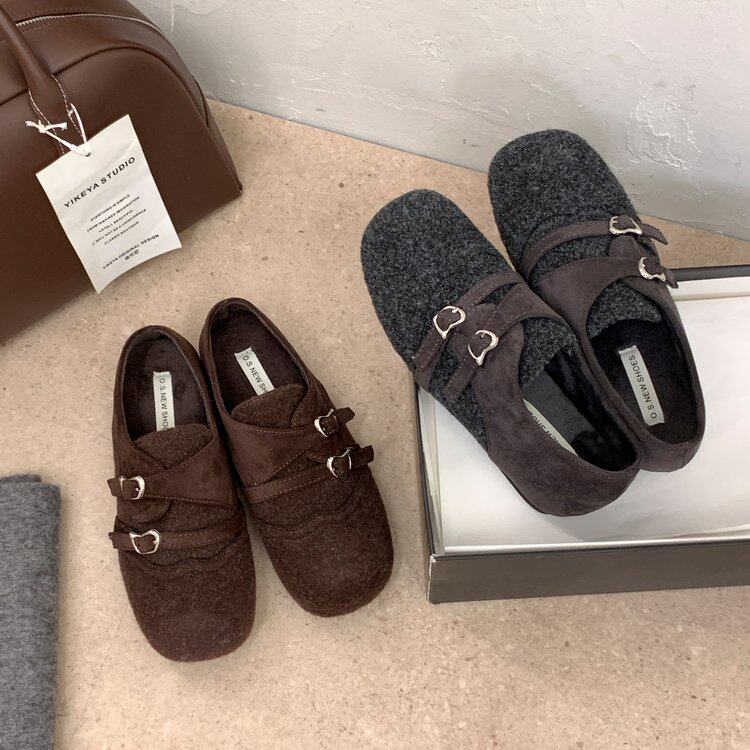 灰色加绒勃肯乐福鞋女内增高