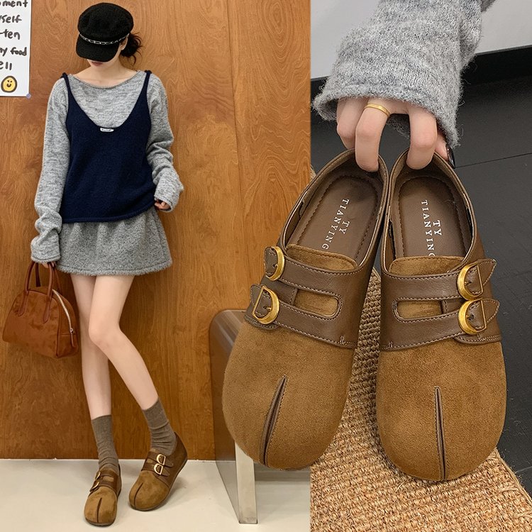 复古全包勃肯鞋女2026秋季新款百搭配裙子一脚蹬懒人休闲平底单鞋