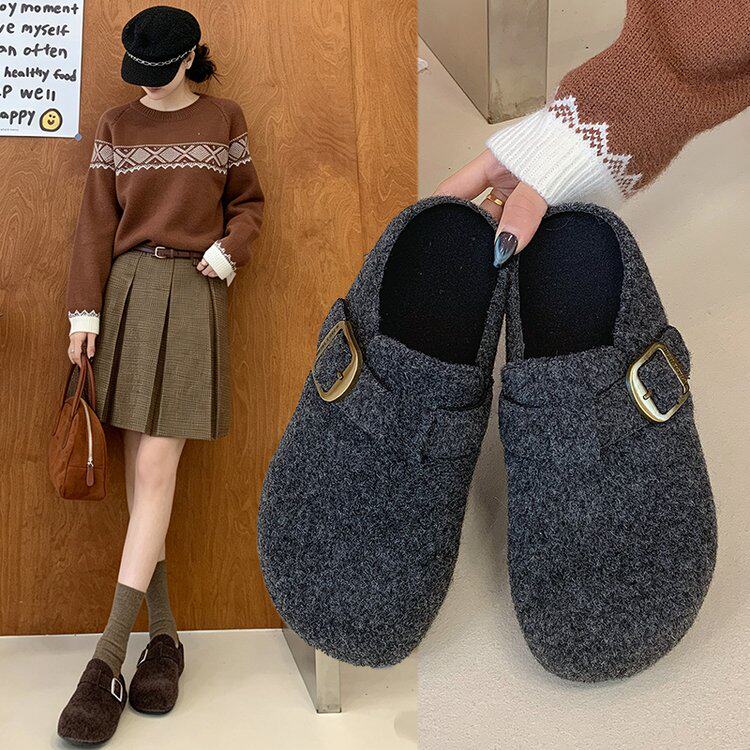 内增高厚底毛毛包头勃肯拖鞋女