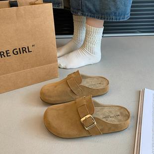 包头防滑懒人一脚蹬穆勒鞋 女外穿2025秋冬新款 拖 半拖鞋 复古勃肯鞋