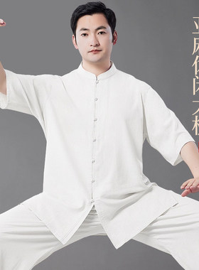 太极服男款夏季新款亚麻套装