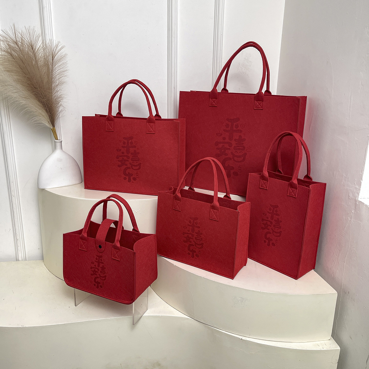 毛毡包红色定制logo企业宣传环保广告购物手提礼品袋大容量托特包