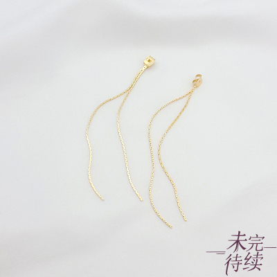 保色18K包金耳线双股蛇骨流苏耳环盯手工diy首饰吊坠耳吊连接配件