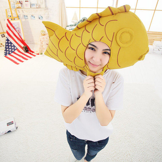 日系少女个性卡通卖萌可爱毛绒小猪小鱼头套韩国软妹拍照写真道具