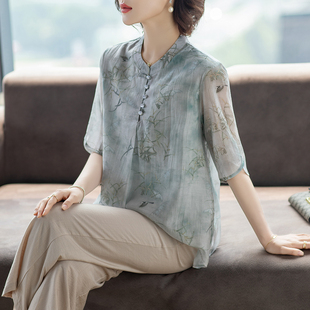 妈妈夏装洋气雪纺上衣服夏季短袖t恤中老年人女时尚2026新款套装
