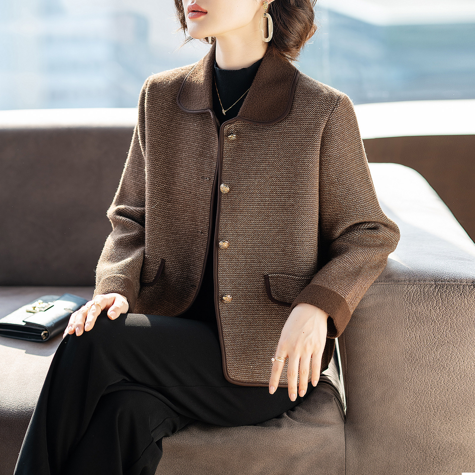 中老年春秋毛呢夹克外套女妈妈秋装上衣服洋气2026新款时尚50多岁