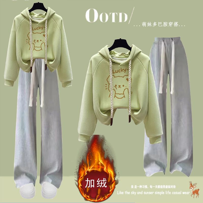 女大童学院风可爱休闲套装秋冬季加绒运动服时尚小清新宽松两件套