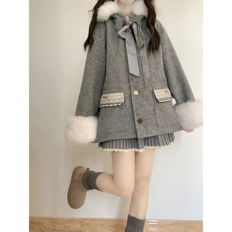 少女减龄JK小香风中长款毛呢大衣