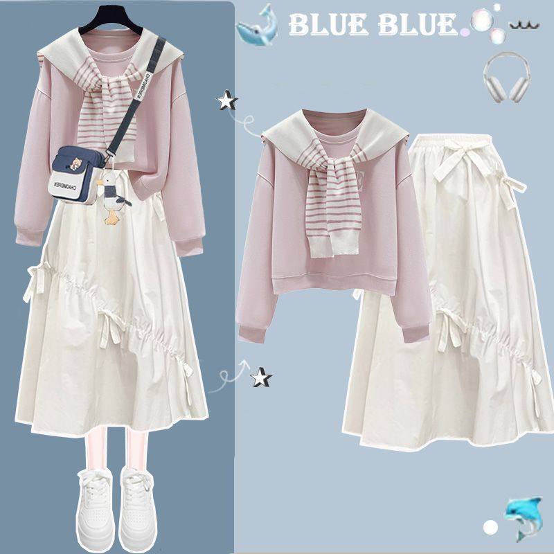 洋气小清新学院风卫衣半身裙两件套春秋季新款甜美少女风韩系套装