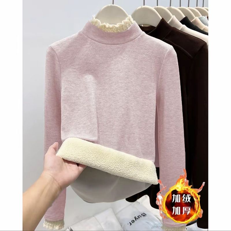 韩系绝美德绒修身半高领打底衫女