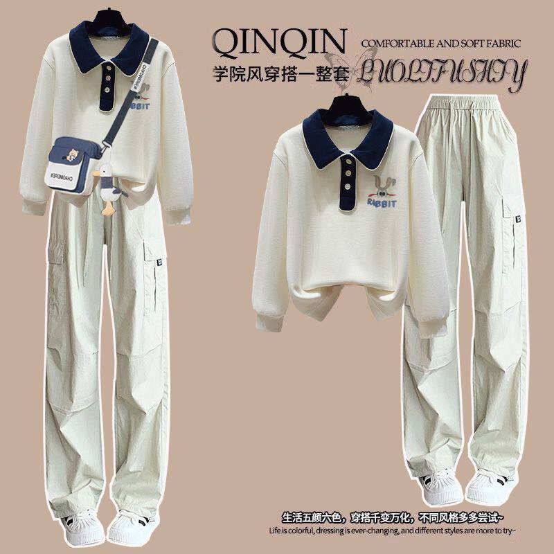 小清新工装休闲套装少女初高中生宽松显瘦运动装学院风春秋两件套