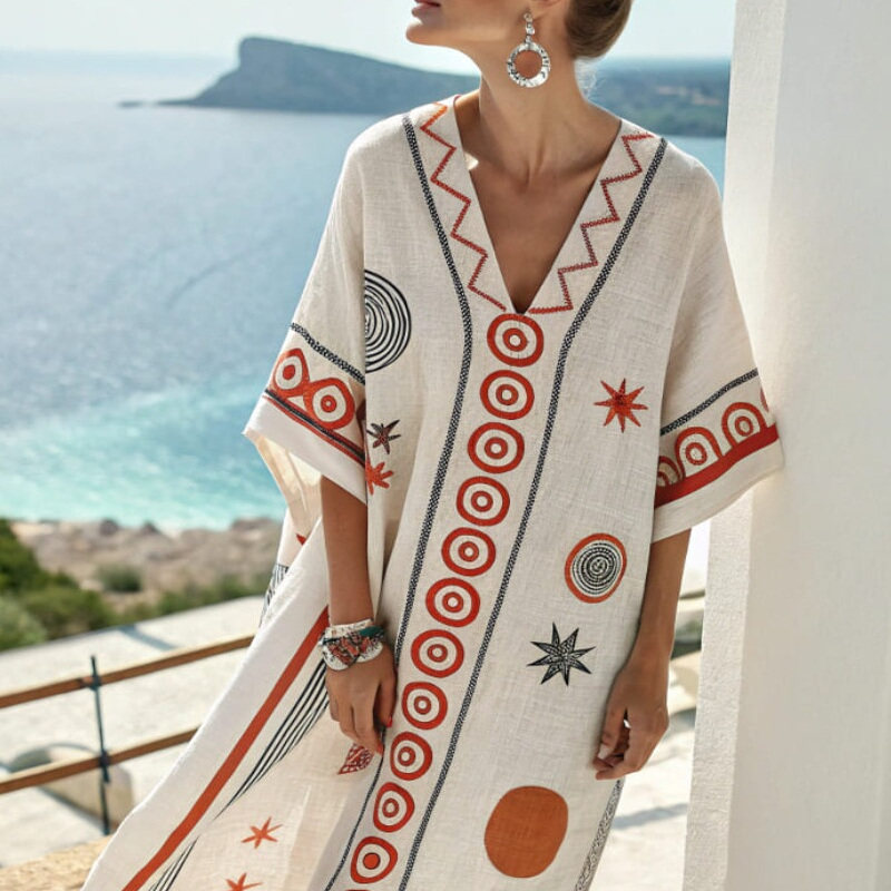 希腊风情沙滩裙海边度假防晒衣泳衣外搭棉麻感沙滩外套连衣裙,女装/女士精品,连衣裙,淘宝优惠券,粉丝福利购,淘宝优惠卷