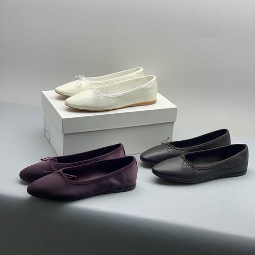 单鞋小众复古真丝羊皮鞋软面圆头平跟通勤女鞋优雅蝴蝶结芭蕾舞鞋