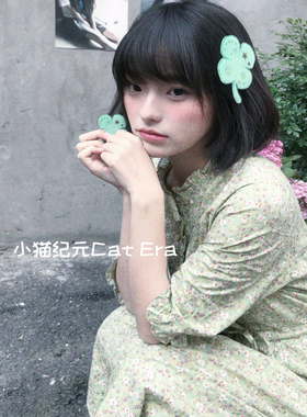 小猫纪元Cat Era•轻亚原创设计发夹四叶草“期待幸运降临”边夹