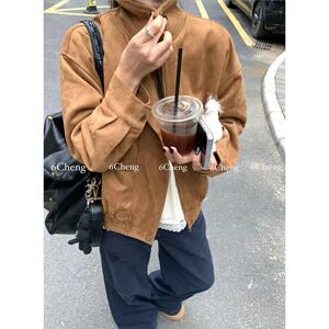 6橙 美拉德外套麂皮绒复古2023秋冬新款设计感小众宽松休闲夹克女