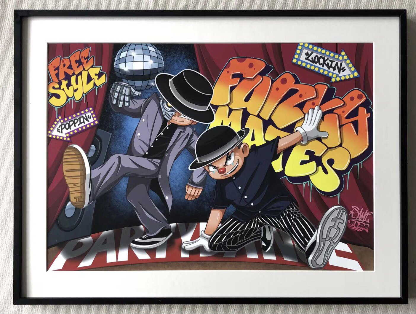 《放克拍档》原创funk主题微喷装饰画popping locking街舞插画