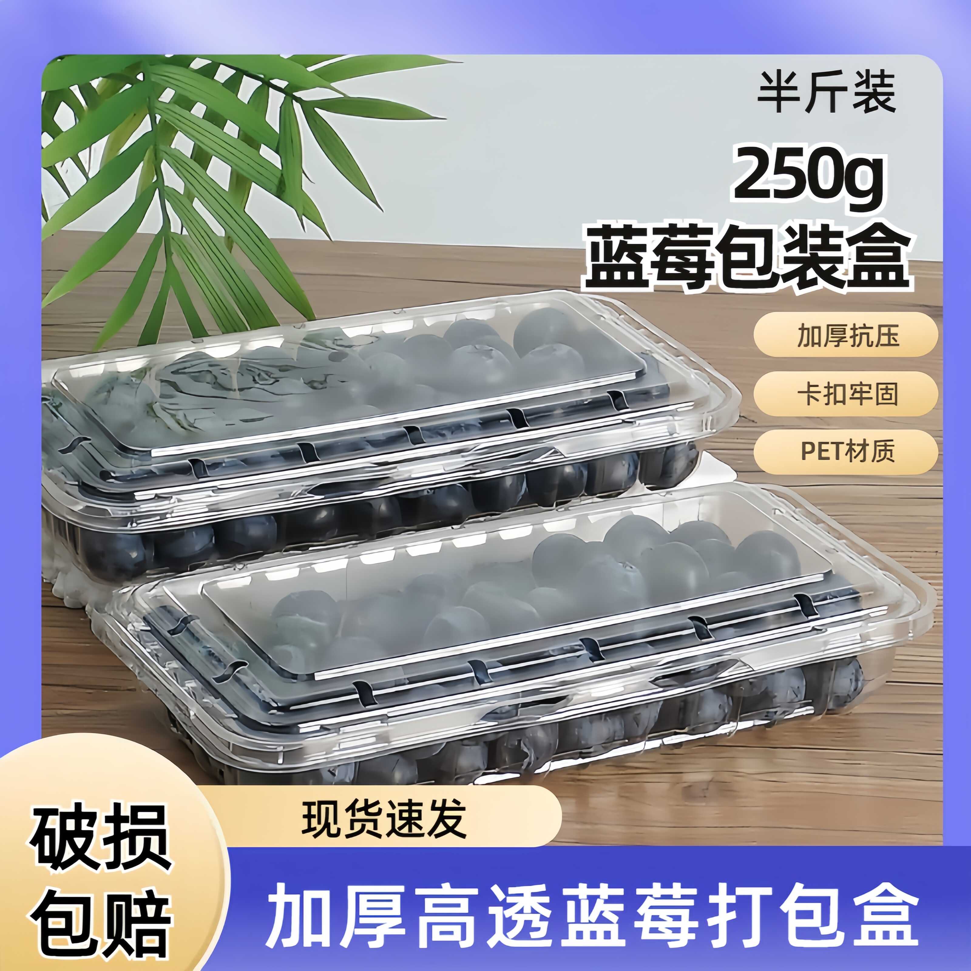 250g半斤装塑料长方形蓝莓包装盒
