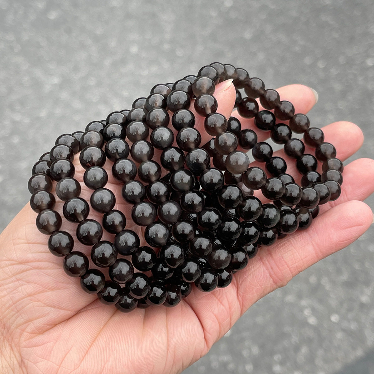7A天然冰种彩眼黑曜石圆珠手串男女款简约手链饰品