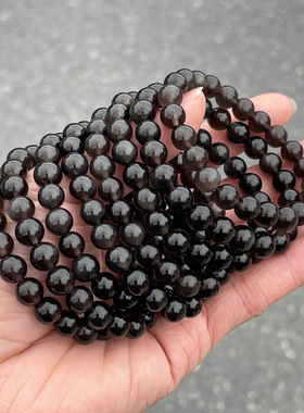 7A天然冰种彩眼黑曜石圆珠手串男女款简约手链饰品