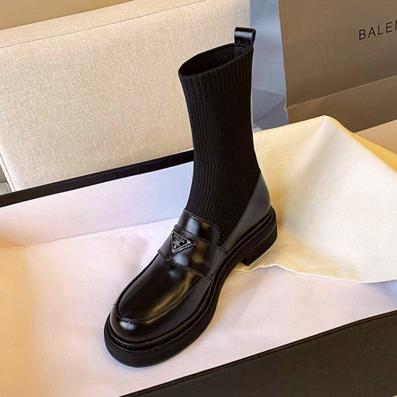 真皮乐福鞋瘦瘦靴针织飞织靴子弹力袜子靴短靴女单靴平底马丁靴女,女鞋,弹力靴/袜靴,淘宝优惠券,粉丝福利购,淘宝优惠卷