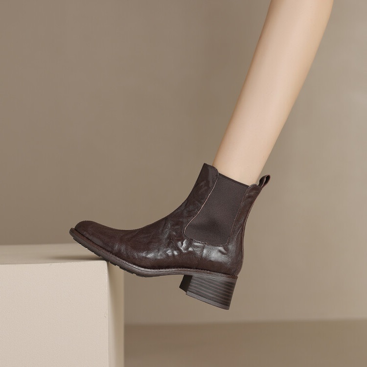 羊皮圆头粗跟马丁靴短靴百搭