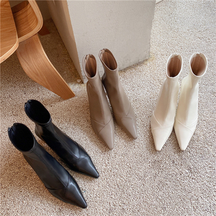 21秋冬尖头细高跟短靴弹力瘦瘦靴单靴 简约韩版 强推自留 软到爆