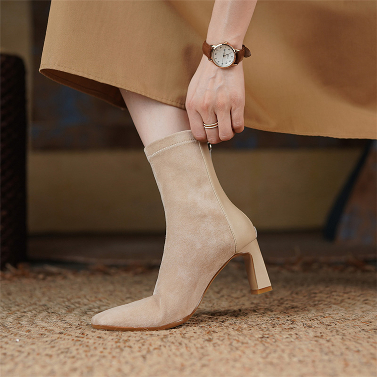 方头粗高跟短靴瘦瘦靴弹力靴袜靴