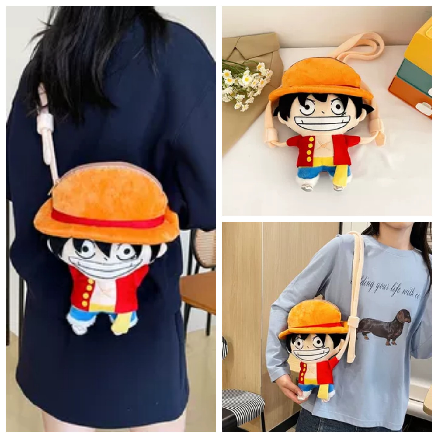 卡通动漫海贼王草帽路飞包包儿童小孩外出毛绒玩偶公仔单肩斜挎包