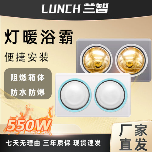 两灯小型灯泡浴霸吊顶通用灯暖卫生间浴室取暖开孔便捷安装
