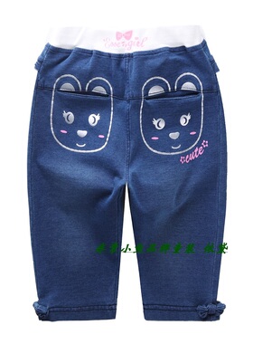 2016夏季童装非常小鱼36488女童仿牛仔针织中裤90-100码