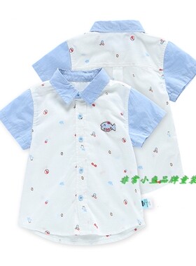 非常小鱼2018夏装28348男童纯棉短袖衬衫T恤100-140码满百包邮