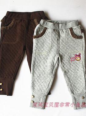非常小鱼34679女童春秋装三层收口保暖长裤裤子90码灰色包邮